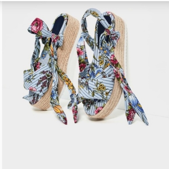 Zara Stripe w/Floral Print Raffia Espadrilles - Picture 2 of 9
